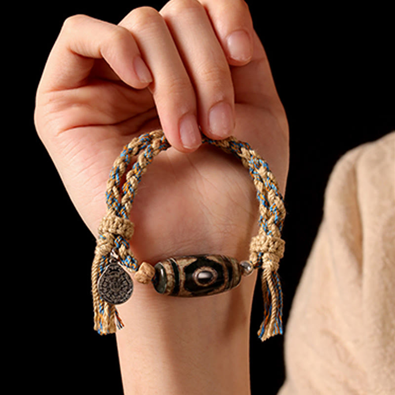 Bracelet tressé en perles dzi tibétaines faites à la main avec Buddha Stones - image 7
