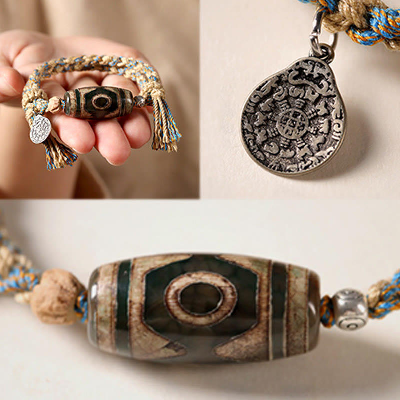 Bracelet tressé en perles dzi tibétaines faites à la main avec Buddha Stones - image 9