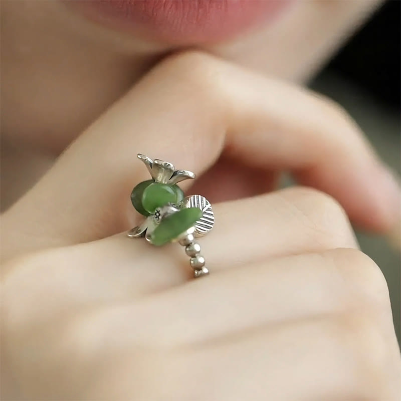 Bague porte-bonheur en alliage de cuivre avec motif de fleurs et Buddha Stones - image 12