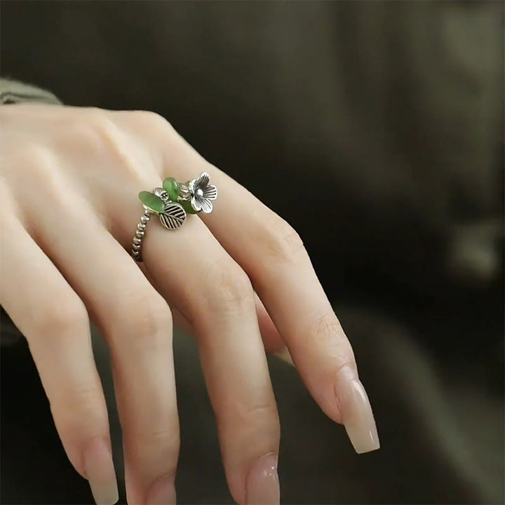 Bague porte-bonheur en alliage de cuivre avec motif de fleurs et Buddha Stones - image 15