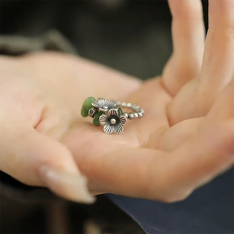 Bague porte-bonheur en alliage de cuivre avec motif de fleurs et Buddha Stones - image 17