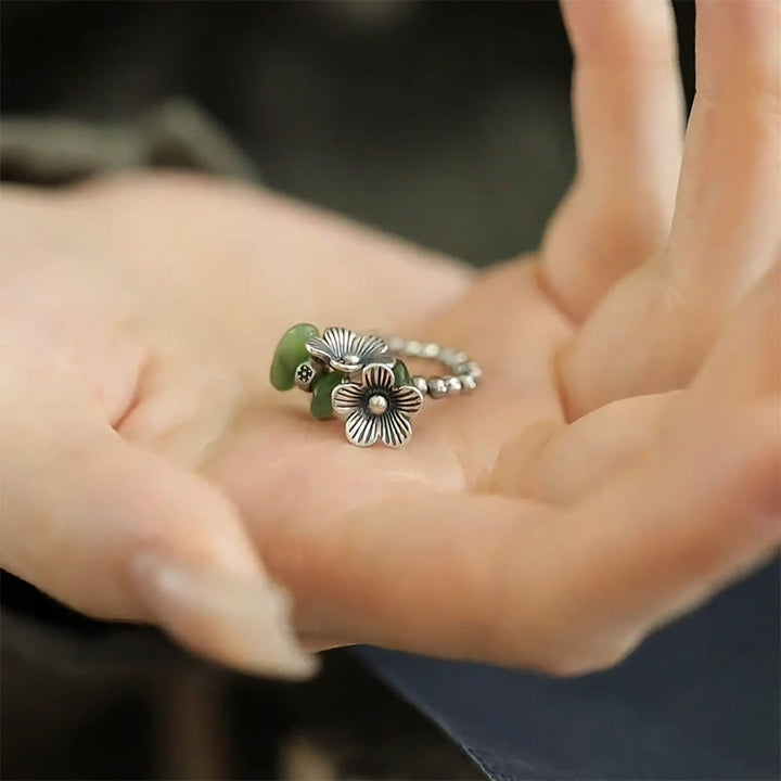 Bague porte-bonheur en alliage de cuivre avec motif de fleurs et Buddha Stones - image 17
