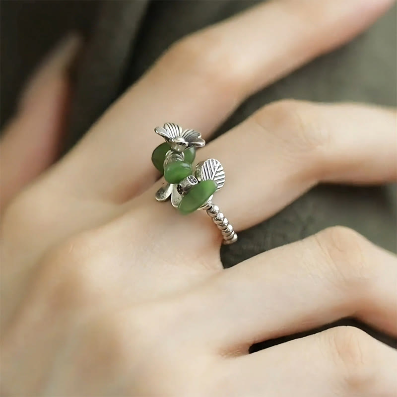 Bague porte-bonheur en alliage de cuivre avec motif de fleurs et Buddha Stones - image 13