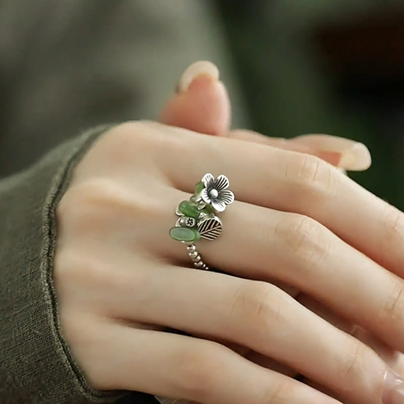 Bague porte-bonheur en alliage de cuivre avec motif de fleurs et Buddha Stones - image 16