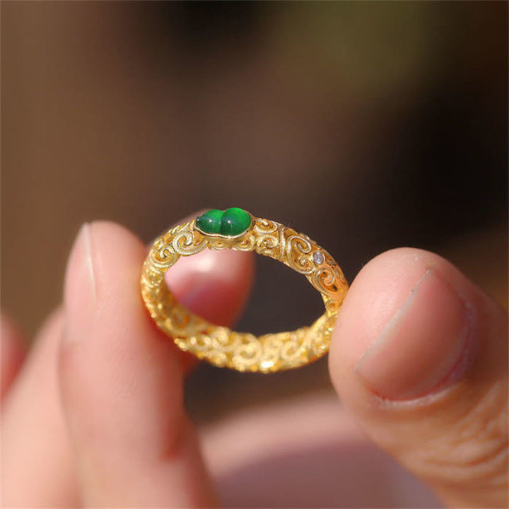 Bague de richesse en alliage de cuivre et calcédoine verte avec Buddha Stones vintage - image 11