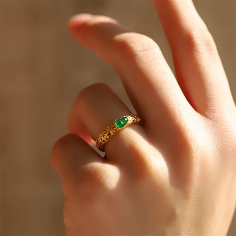 Bague de richesse en alliage de cuivre et calcédoine verte avec Buddha Stones vintage - image 15