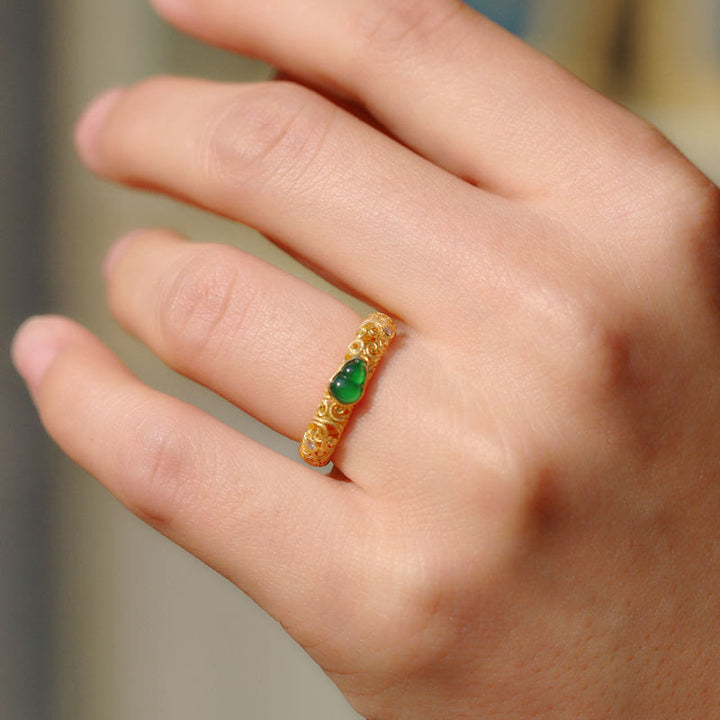 Bague de richesse en alliage de cuivre et calcédoine verte avec Buddha Stones vintage - image 14