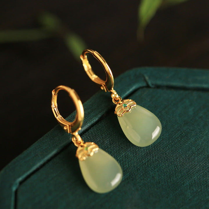 Boucles d'oreilles en cuivre avec Buddha Stones et calcédoine verte en forme de goutte d'eau - image 8