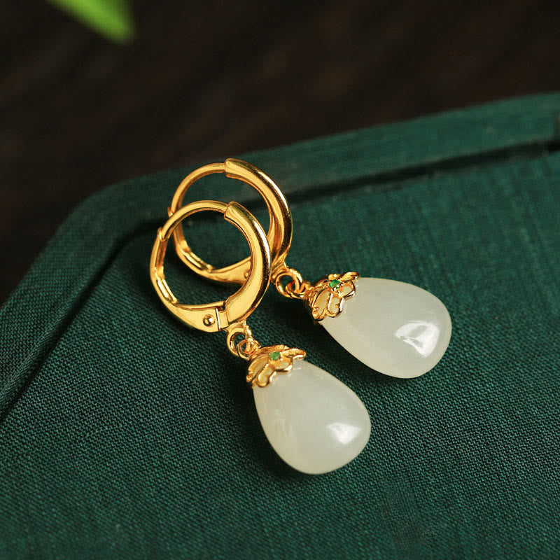 Boucles d'oreilles en cuivre avec Buddha Stones et calcédoine verte en forme de goutte d'eau - image 26