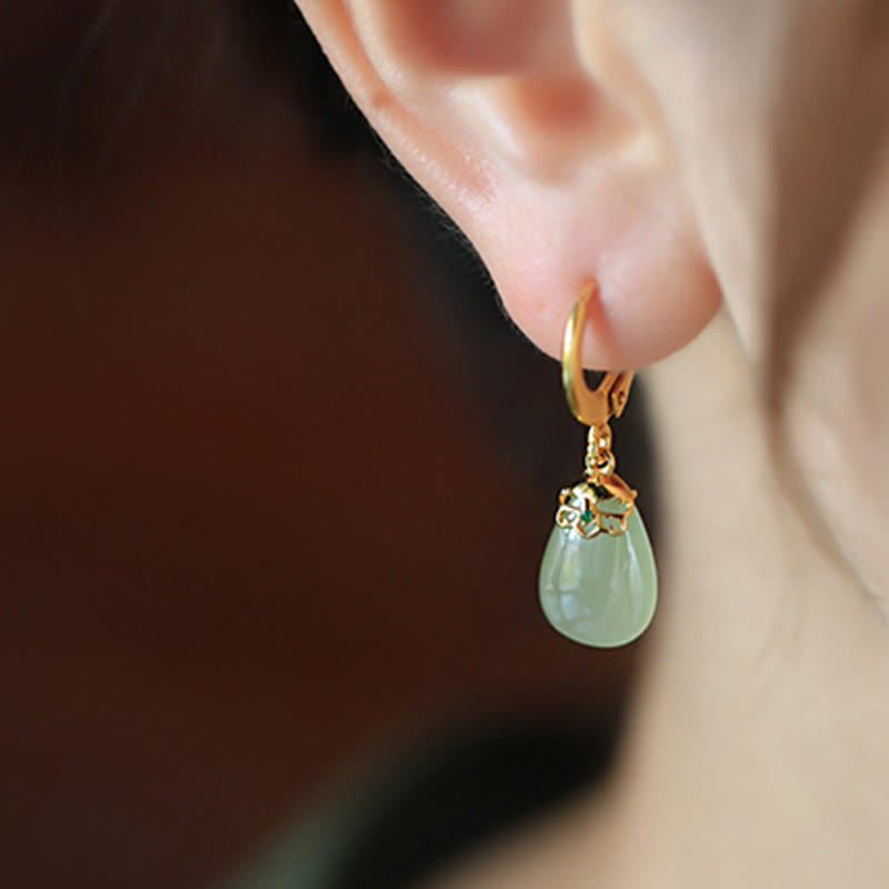 Boucles d'oreilles en cuivre avec Buddha Stones et calcédoine verte en forme de goutte d'eau - image 18