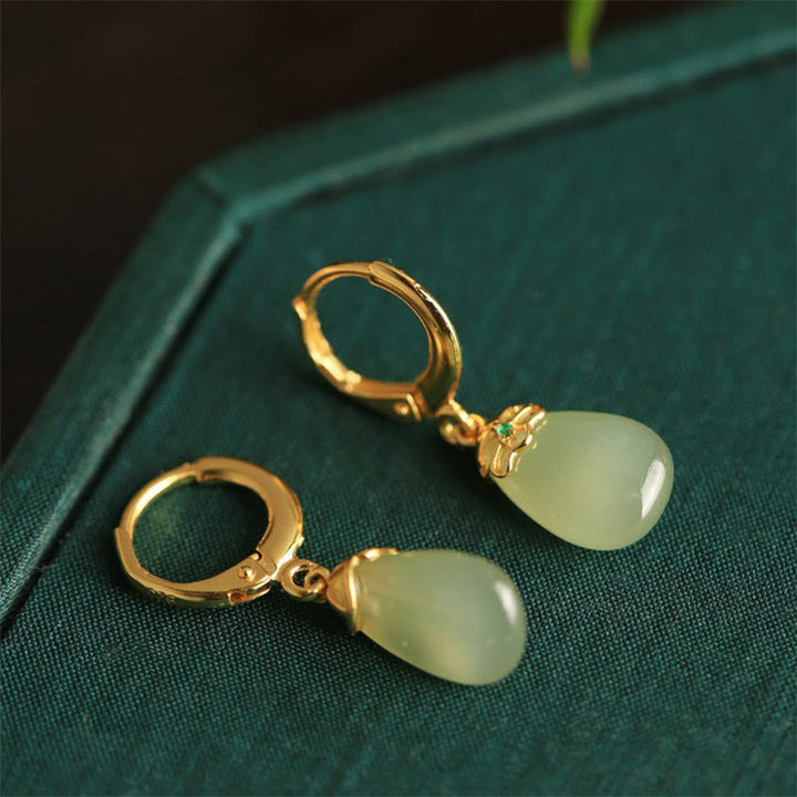 Boucles d'oreilles en cuivre avec Buddha Stones et calcédoine verte en forme de goutte d'eau - image 15