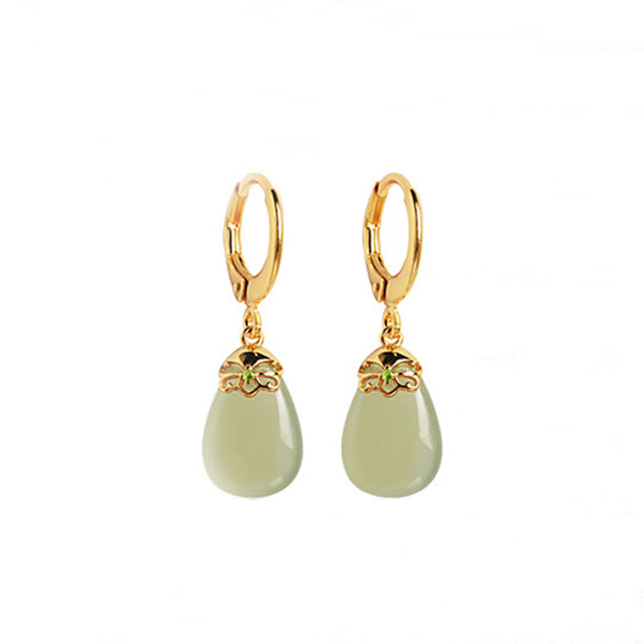 Boucles d'oreilles en cuivre avec Buddha Stones et calcédoine verte en forme de goutte d'eau - image 17