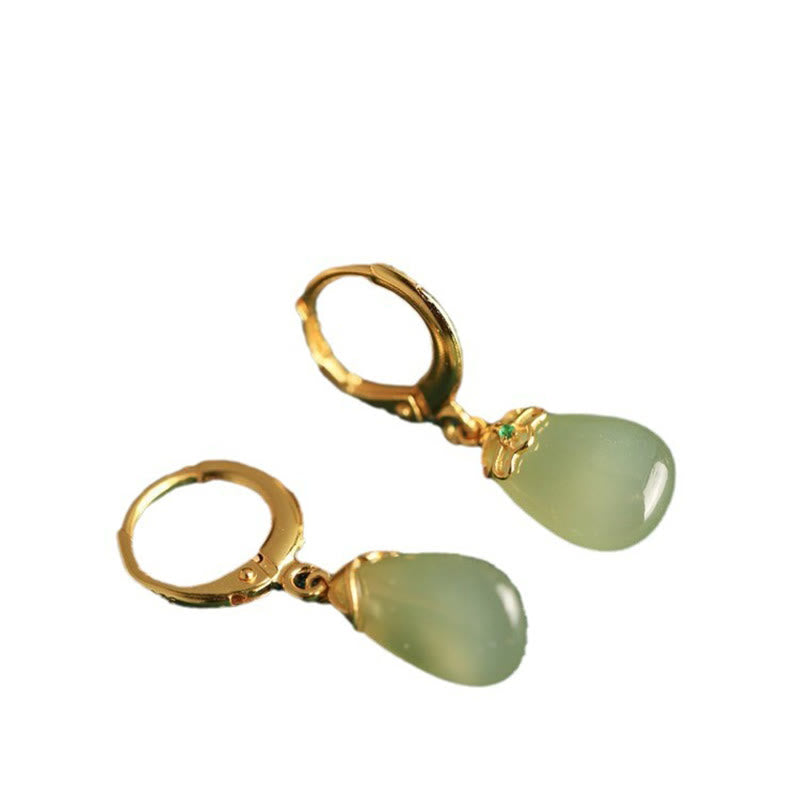 Boucles d'oreilles en cuivre avec Buddha Stones et calcédoine verte en forme de goutte d'eau - image 16