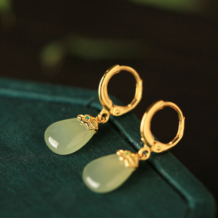 Boucles d'oreilles en cuivre avec Buddha Stones et calcédoine verte en forme de goutte d'eau - image 10