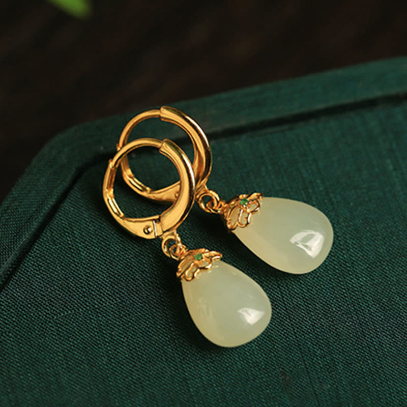 Boucles d'oreilles en cuivre avec Buddha Stones et calcédoine verte en forme de goutte d'eau - image 14