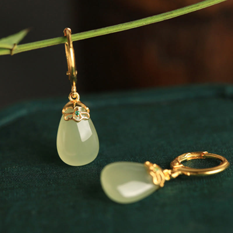 Boucles d'oreilles en cuivre avec Buddha Stones et calcédoine verte en forme de goutte d'eau - image 11