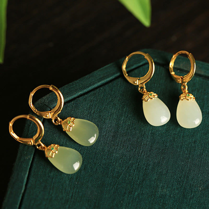 Boucles d'oreilles en cuivre avec Buddha Stones et calcédoine verte en forme de goutte d'eau - image 28