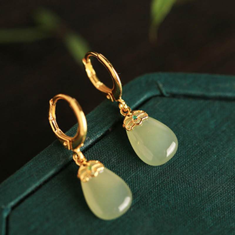 Boucles d'oreilles en cuivre avec Buddha Stones et calcédoine verte en forme de goutte d'eau - image 13