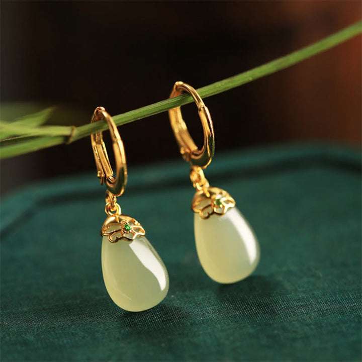 Boucles d'oreilles en cuivre avec Buddha Stones et calcédoine verte en forme de goutte d'eau - image 7