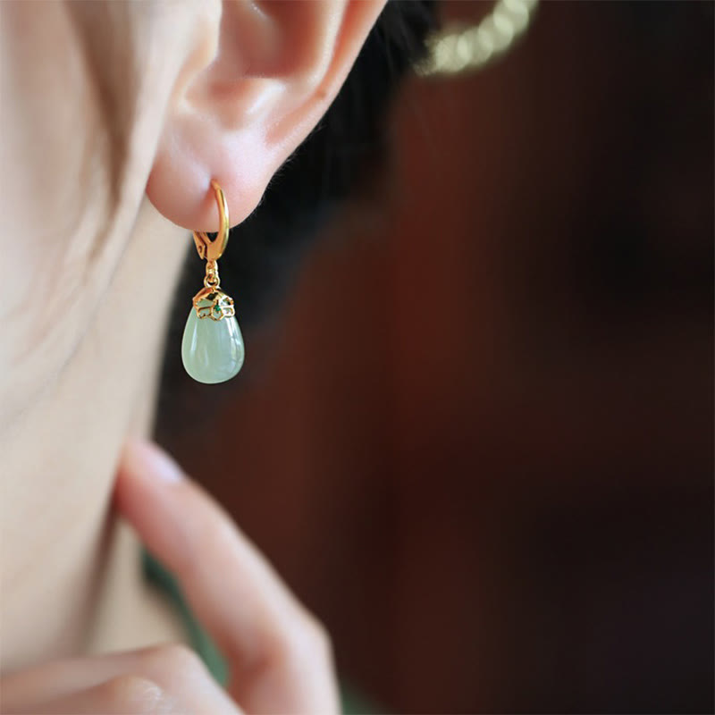 Boucles d'oreilles en cuivre avec Buddha Stones et calcédoine verte en forme de goutte d'eau - image 20