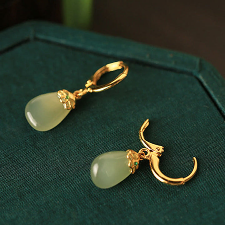 Boucles d'oreilles en cuivre avec Buddha Stones et calcédoine verte en forme de goutte d'eau - image 9