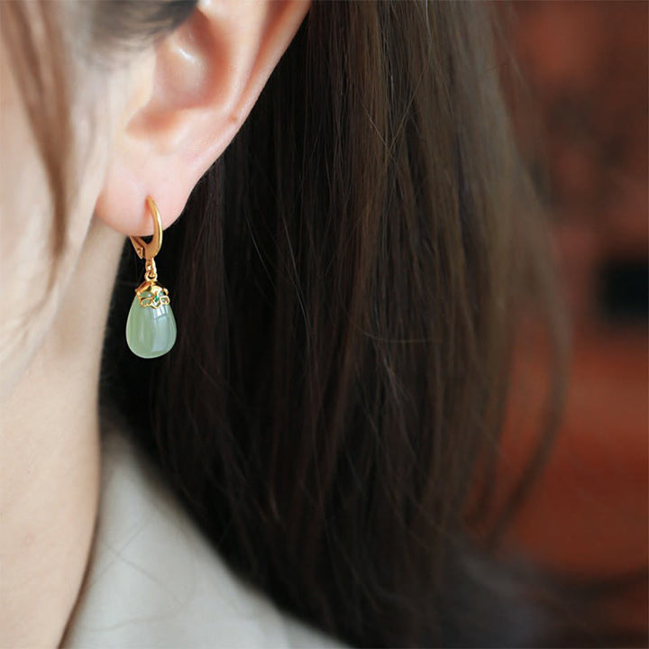 Boucles d'oreilles en cuivre avec Buddha Stones et calcédoine verte en forme de goutte d'eau - image 19