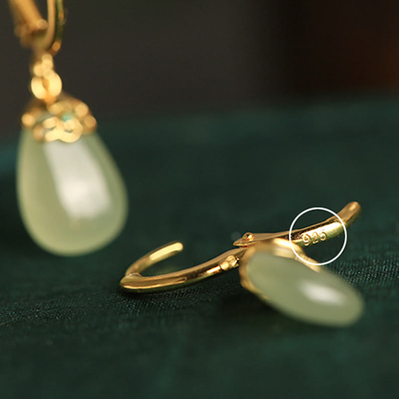 Boucles d'oreilles en cuivre avec Buddha Stones et calcédoine verte en forme de goutte d'eau - image 12