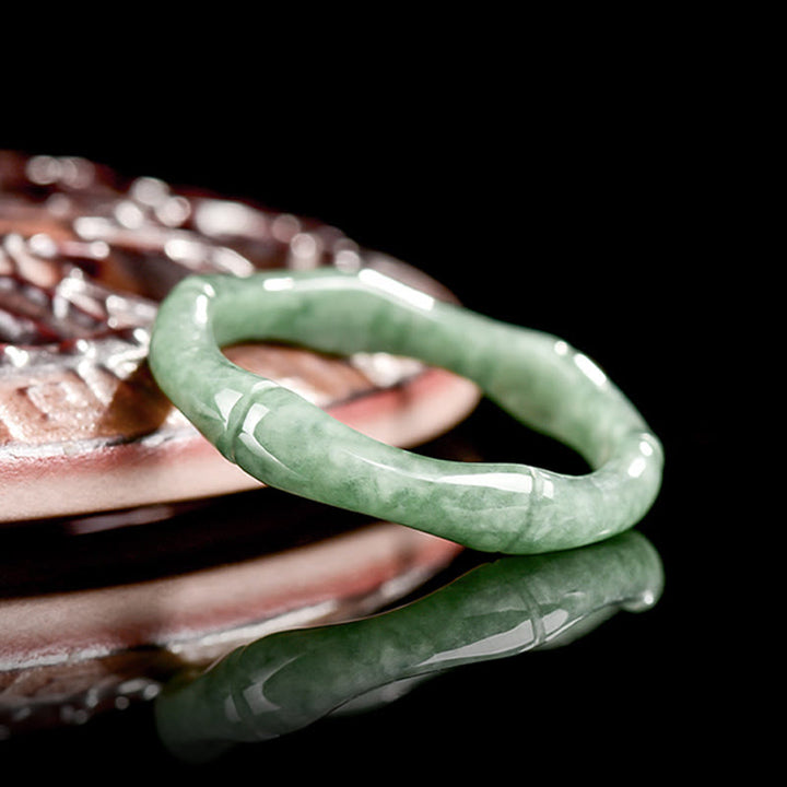 Bague d'abondance en jade et bambou naturel avec Buddha Stones - image 3