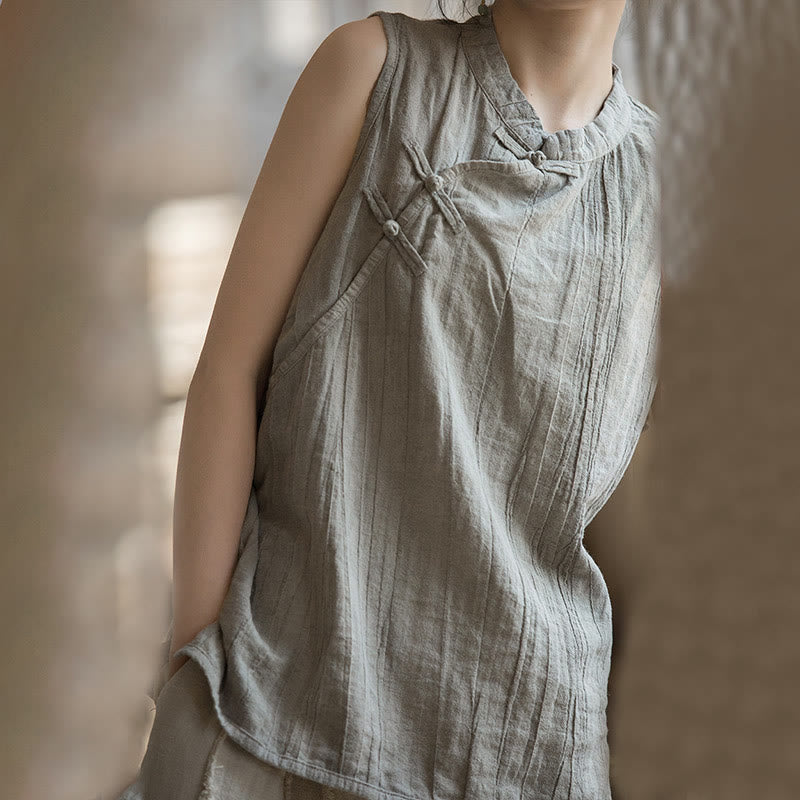 Gilet d'été sans manches en coton ramie à boutons grenouille et tie-dye Buddha Stones pour femme - image 23