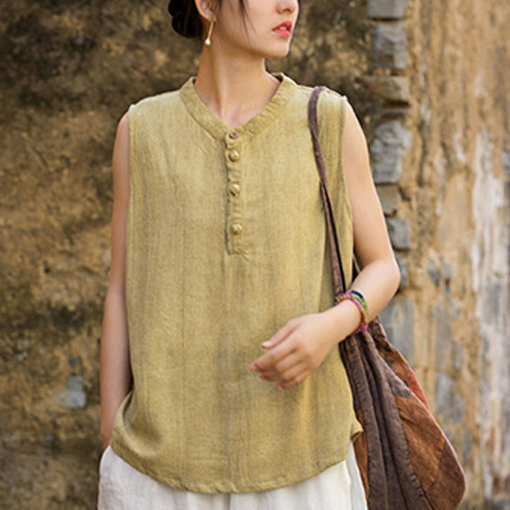 Gilet d'été sans manches en lin avec boutons tie-dye Buddha Stones pour femme - image 5