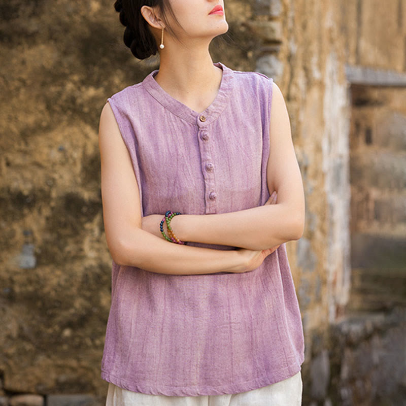 Gilet d'été sans manches en lin avec boutons tie-dye Buddha Stones pour femme - image 11
