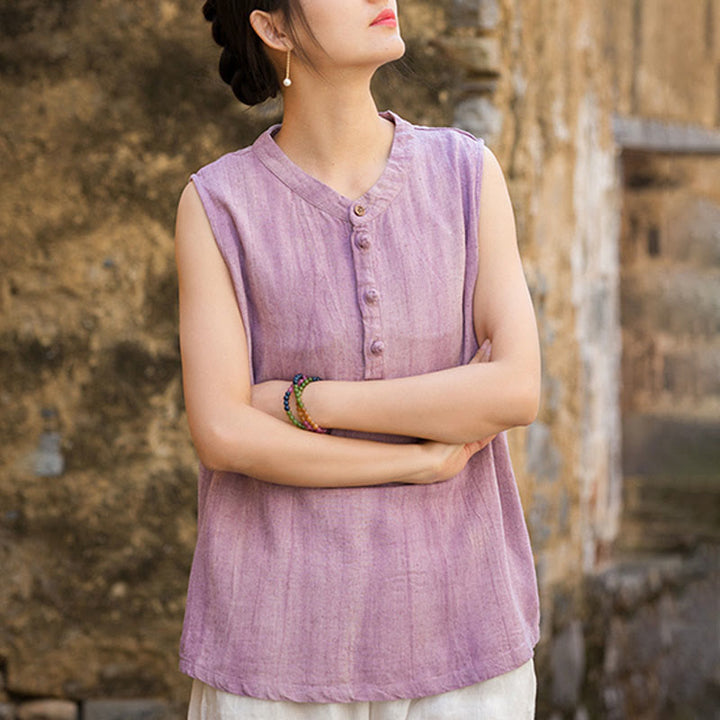 Gilet d'été sans manches en lin avec boutons tie-dye Buddha Stones pour femme - image 11