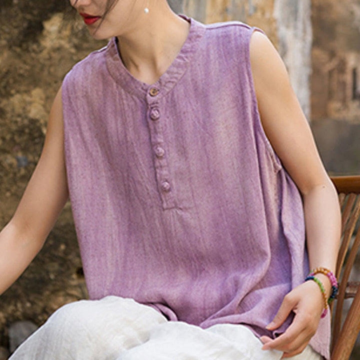 Gilet d'été sans manches en lin avec boutons tie-dye Buddha Stones pour femme - image 17