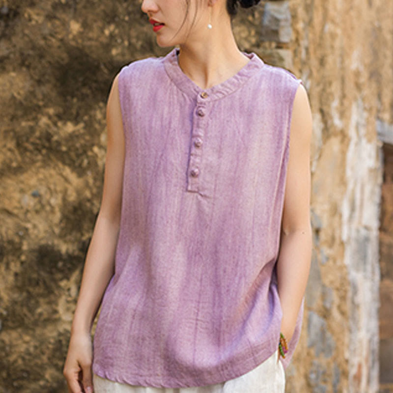 Gilet d'été sans manches en lin avec boutons tie-dye Buddha Stones pour femme - image 15