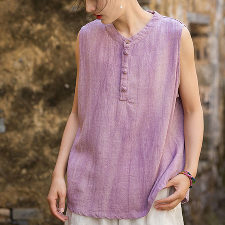 Gilet d'été sans manches en lin avec boutons tie-dye Buddha Stones pour femme - image 13