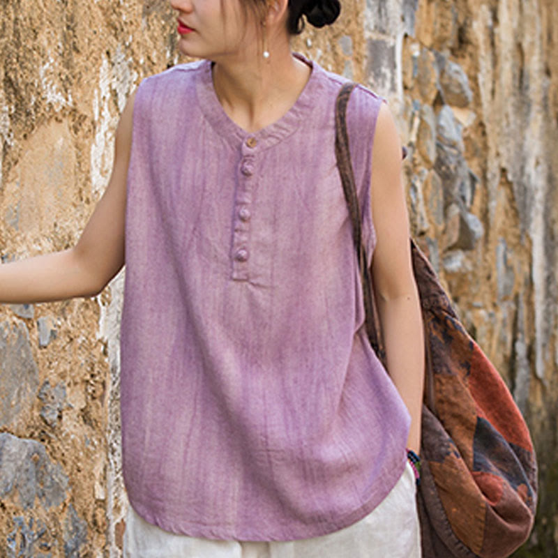 Gilet d'été sans manches en lin avec boutons tie-dye Buddha Stones pour femme - image 16