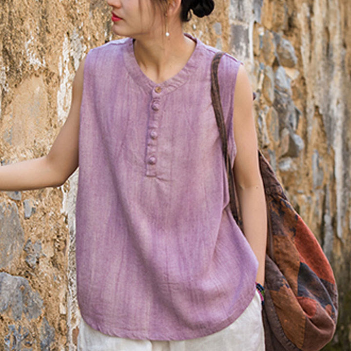 Gilet d'été sans manches en lin avec boutons tie-dye Buddha Stones pour femme - image 16