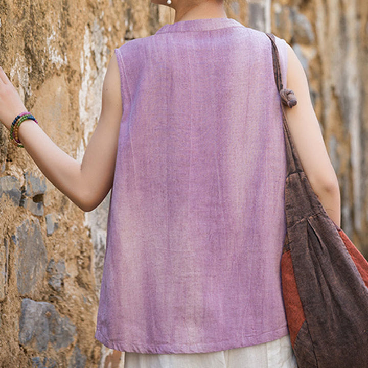 Gilet d'été sans manches en lin avec boutons tie-dye Buddha Stones pour femme - image 12