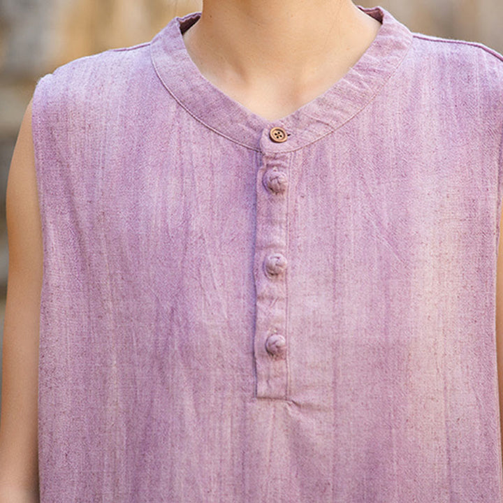 Gilet d'été sans manches en lin avec boutons tie-dye Buddha Stones pour femme - image 19
