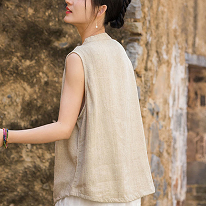Gilet d'été sans manches en lin avec boutons tie-dye Buddha Stones pour femme - image 26