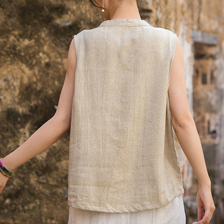 Gilet d'été sans manches en lin avec boutons tie-dye Buddha Stones pour femme - image 25