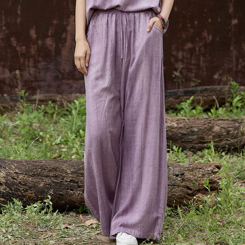 Pantalon large décontracté en lin avec poches pour femme, motif tie-dye Buddha Stones - Prune - US4, UK/AU8, EU36 (F) - image 1