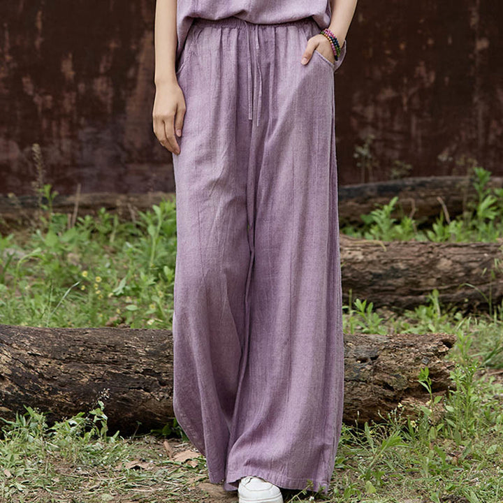 Pantalon large décontracté en lin avec poches pour femme, motif tie-dye Buddha Stones - Prune - US4, UK/AU8, EU36 (F) - image 1