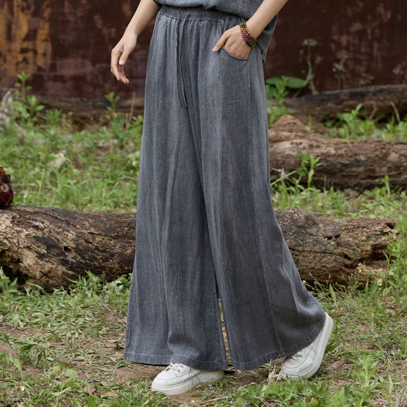 Pantalon large décontracté en lin avec poches pour femme, motif tie-dye Buddha Stones - DimGray - US4, UK/AU8, EU36 (F) - image 9