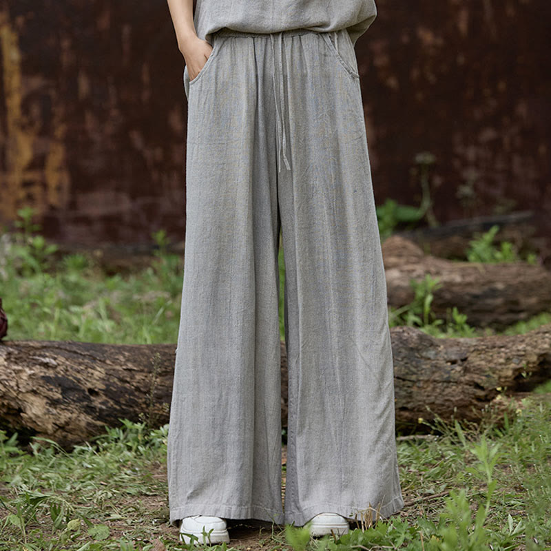 Pantalon large décontracté en lin avec poches pour femme, motif tie-dye Buddha Stones - Gris clair - US4, UK/AU8, EU36 (F) - image 16