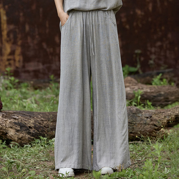 Pantalon large décontracté en lin avec poches pour femme, motif tie-dye Buddha Stones - Gris clair - US4, UK/AU8, EU36 (F) - image 16