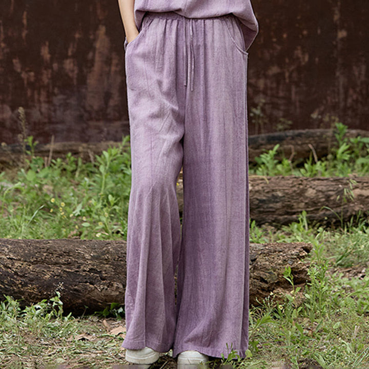 Pantalon large décontracté en lin avec poches pour femme, motif tie-dye Buddha Stones - image 2