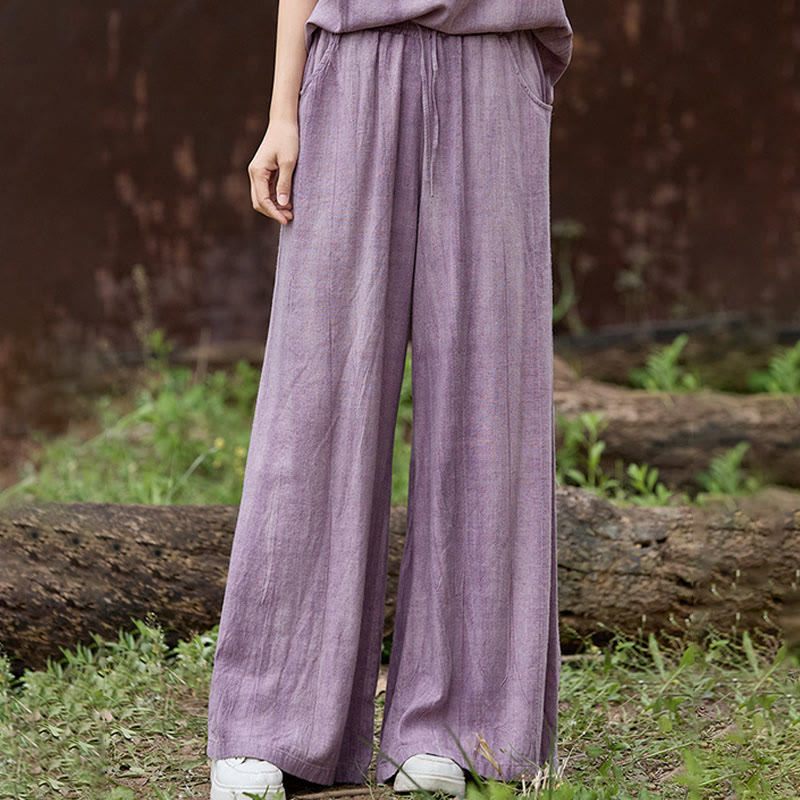 Pantalon large décontracté en lin avec poches pour femme, motif tie-dye Buddha Stones - image 6