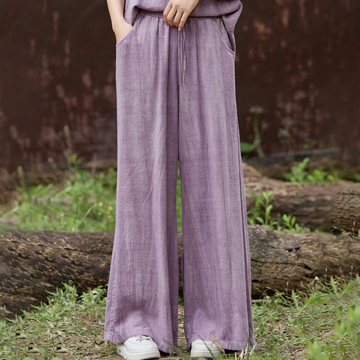 Pantalon large décontracté en lin avec poches pour femme, motif tie-dye Buddha Stones - image 5