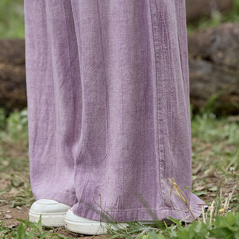 Pantalon large décontracté en lin avec poches pour femme, motif tie-dye Buddha Stones - image 8